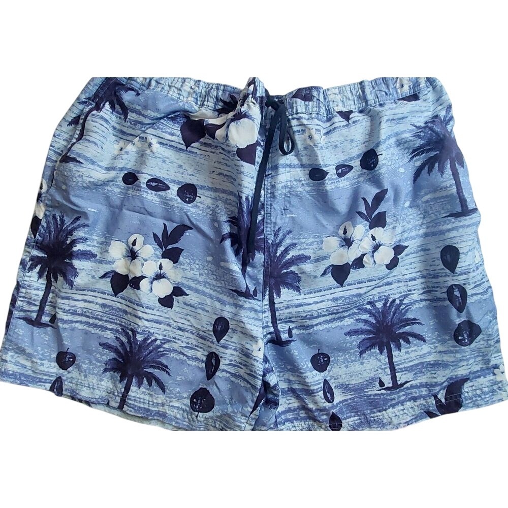 Sand N Sun Mens Swim Trunks Blue Tropical Palm Tree Floral Board Shorts XL 40-42